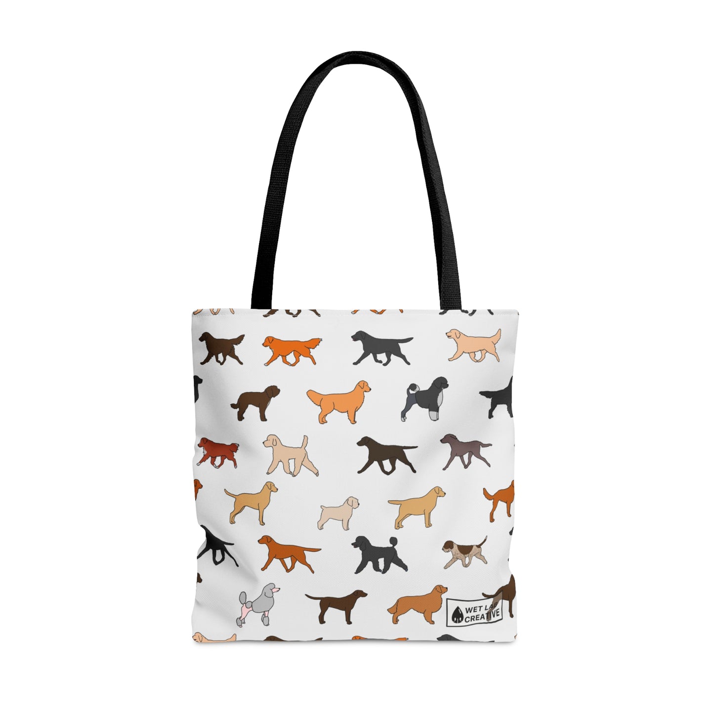 Retrieving Breeds Dog Pattern Tote Bag in White, Purple, Black and Green
