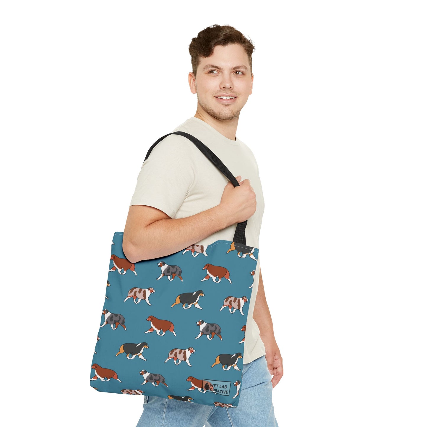 Australian Shepherd Aussie Tote Bag in Dusky Blue N