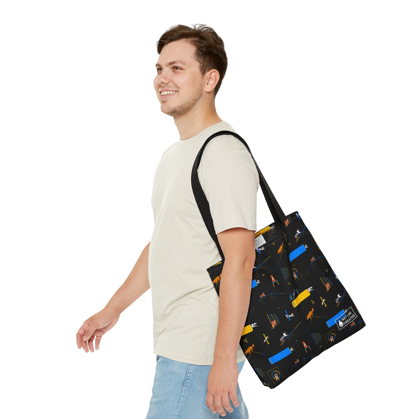 Agility Dog Pattern Tote Bag in Teal Pink Black White and Charcoal