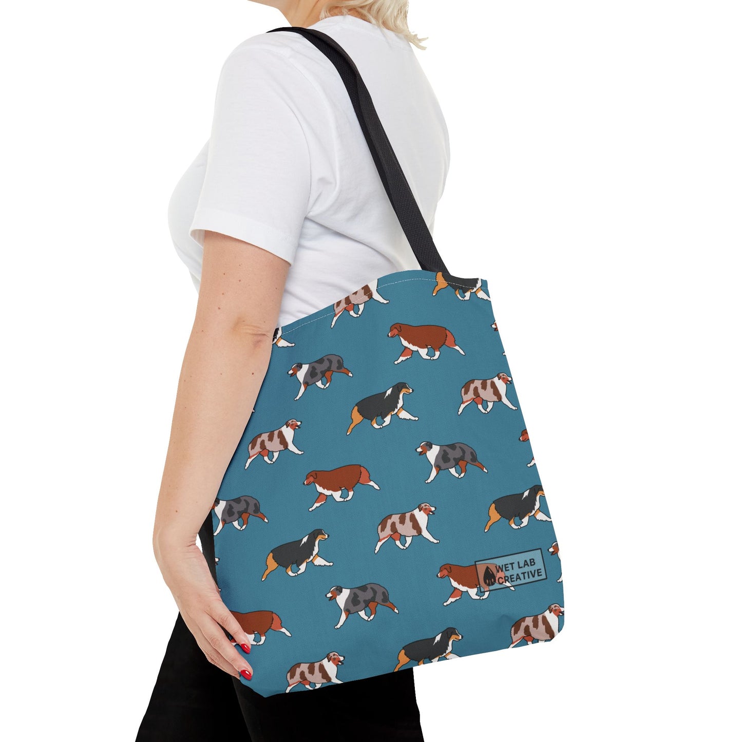 Australian Shepherd Aussie Tote Bag in Dusky Blue N