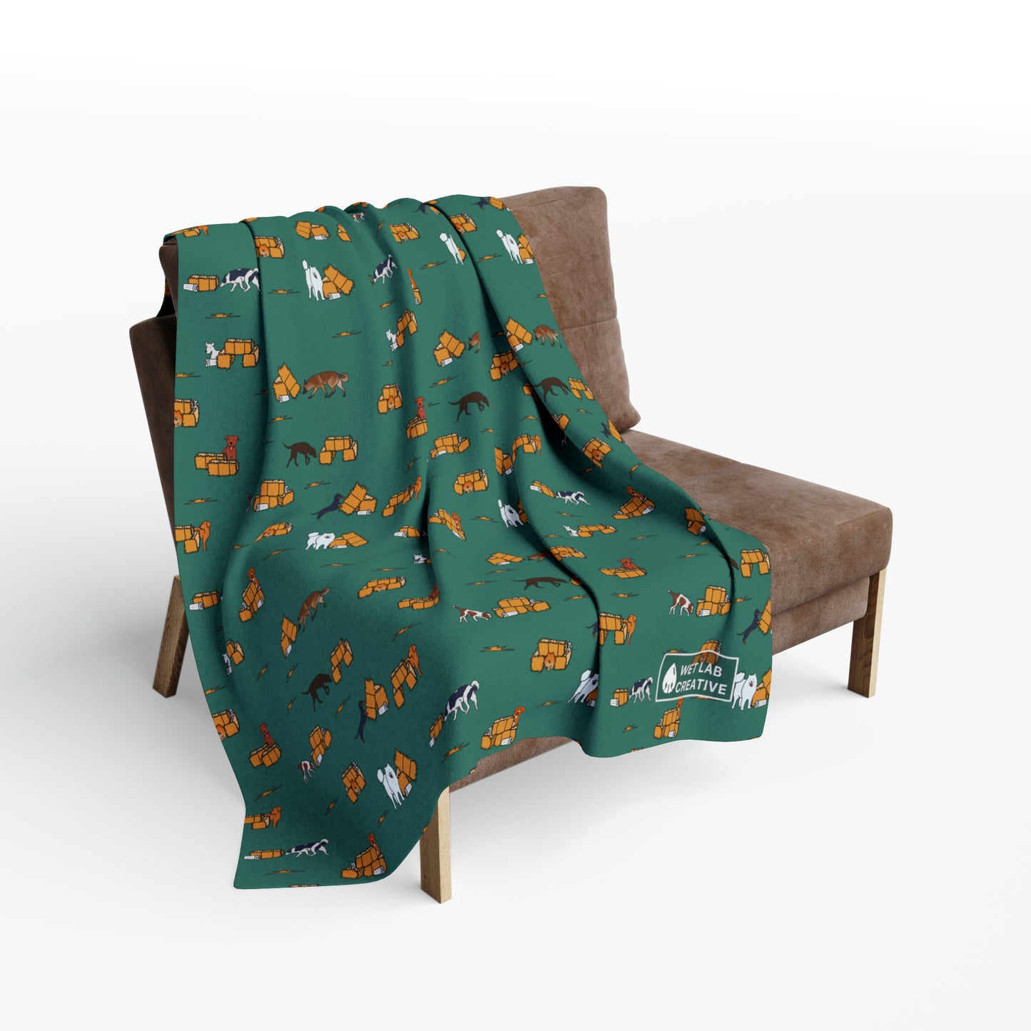 Barn Hunt Arctic Fleece Blanket in Teal Pink Grey and Dusky Blue
