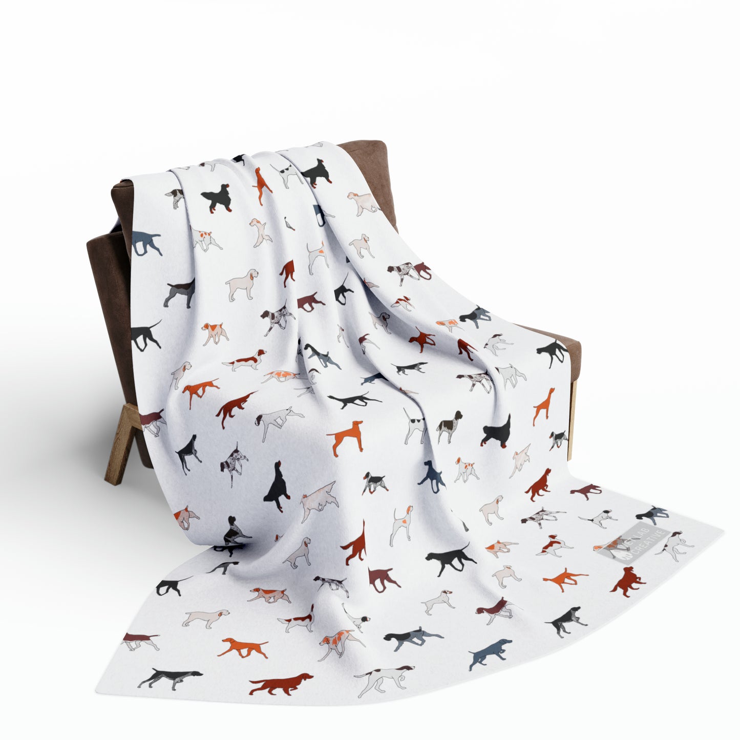 Pointing Breeds Arctic Fleece Blanket in White Teal Navy and Gray