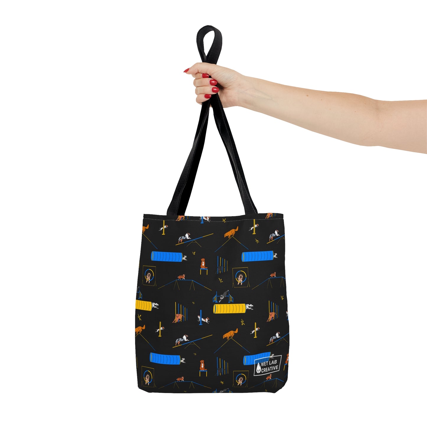Agility Dog Pattern Tote Bag in Teal Pink Black White and Charcoal