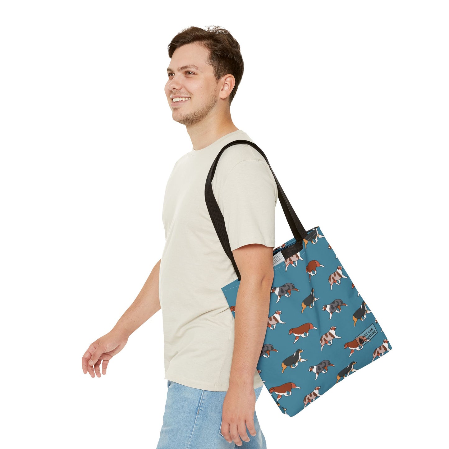 Australian Shepherd Aussie Tote Bag in Dusky Blue N