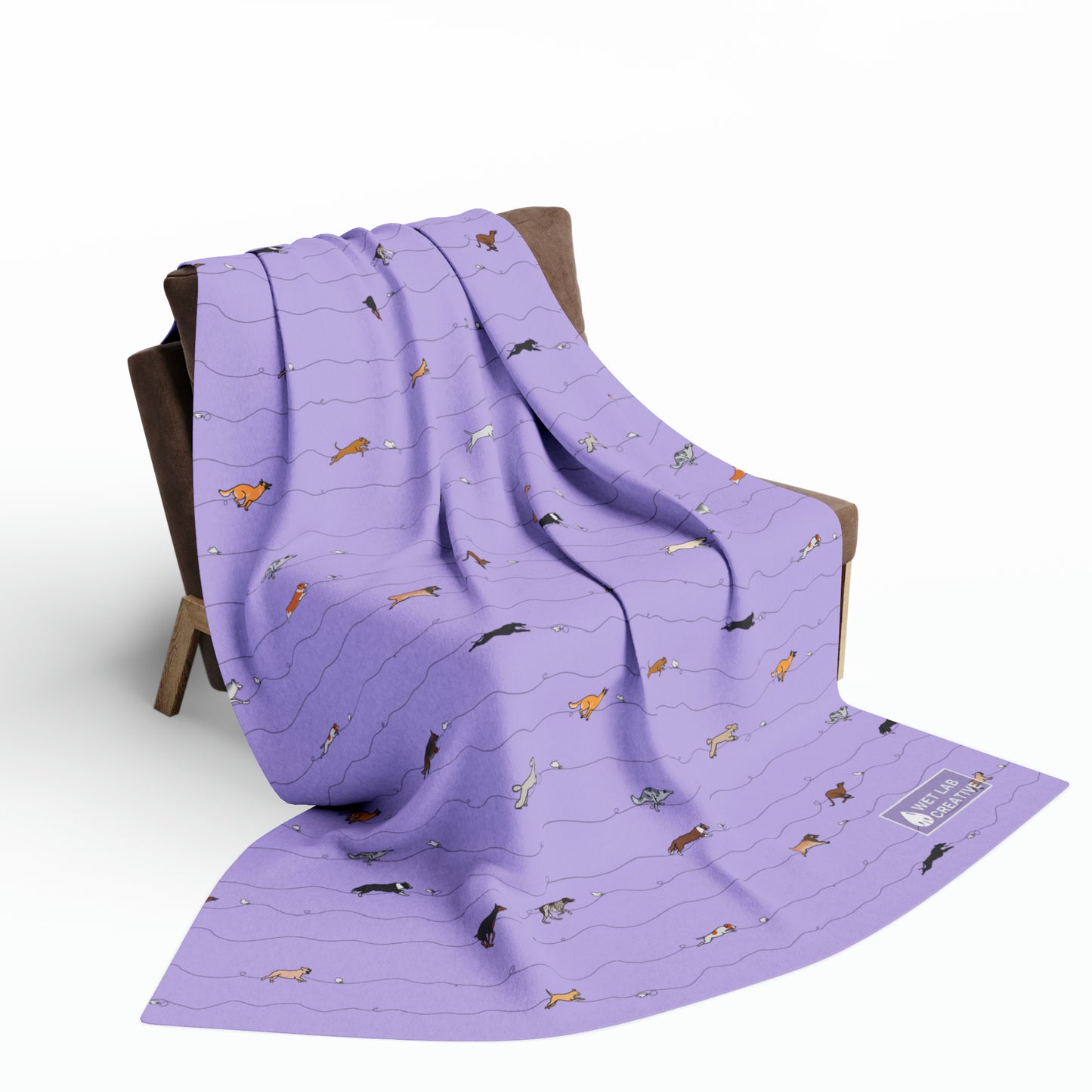 FastCat Lure Coursing Arctic Fleece Blanket in Lavender Teal Navy and Gray