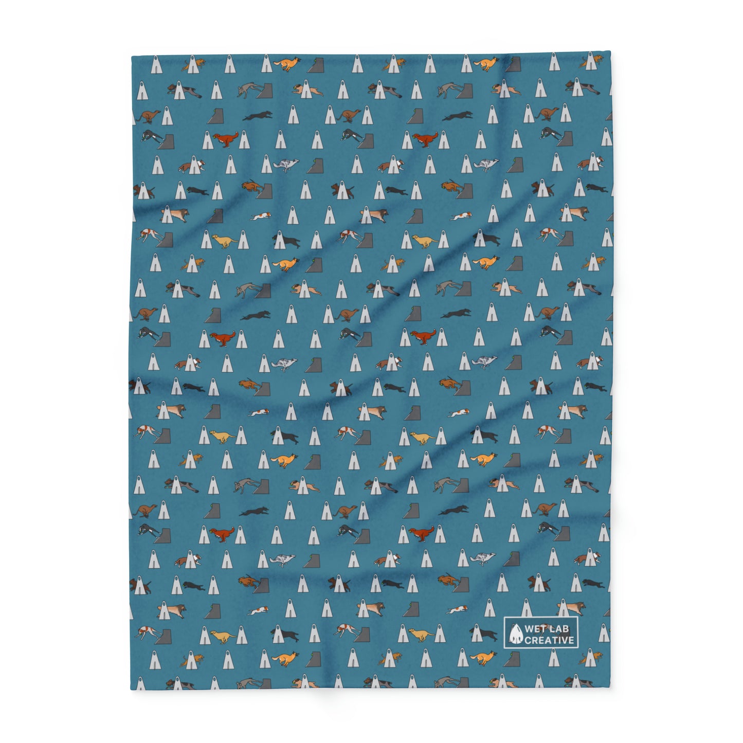 Flyball Arctic Fleece Blanket in Teal Gray Purple and Dusky Blue