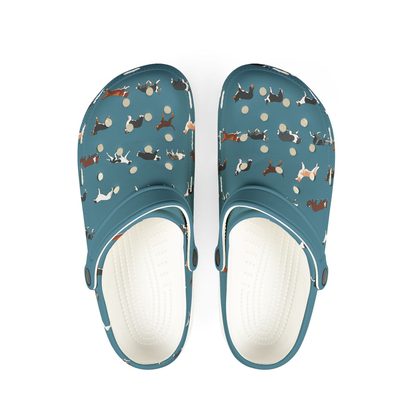 Border Collie Breed Pattern | EVA Foam Clogs Crocs Shoes in Lavender Gray White and Dusky Blue