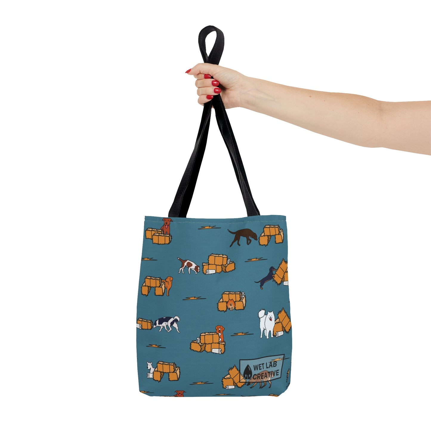Barn Hunt Dog Pattern Tote Bag in Pink, Green, Blue, Gray