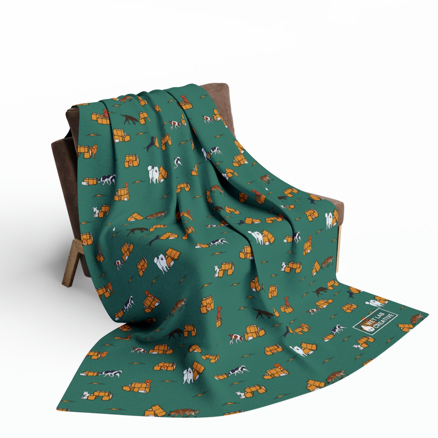 Barn Hunt Arctic Fleece Blanket in Teal Pink Grey and Dusky Blue