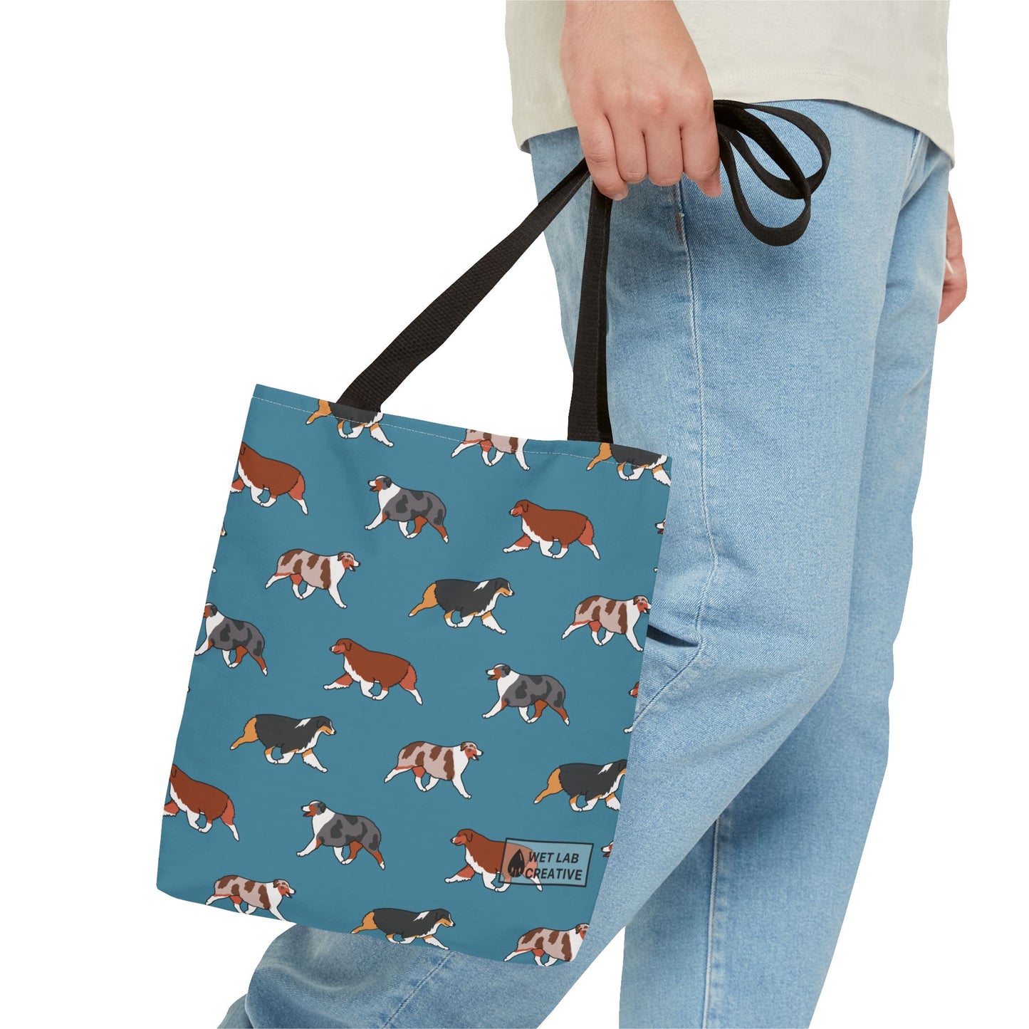 Australian Shepherd Aussie Tote Bag in Dusky Blue N