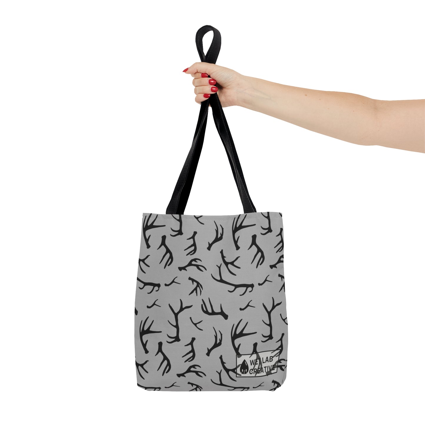 Deer Antler Shed Dog Pattern Tote Bag in Gray Orange Navy and Teal
