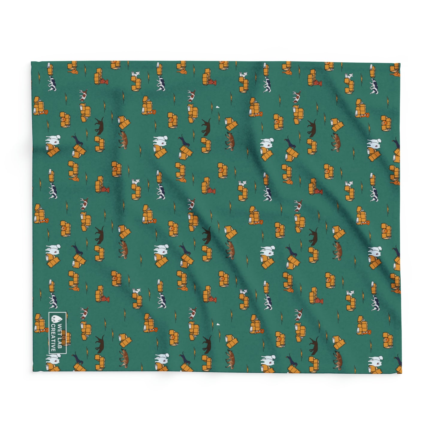 Barn Hunt Arctic Fleece Blanket in Teal Pink Grey and Dusky Blue