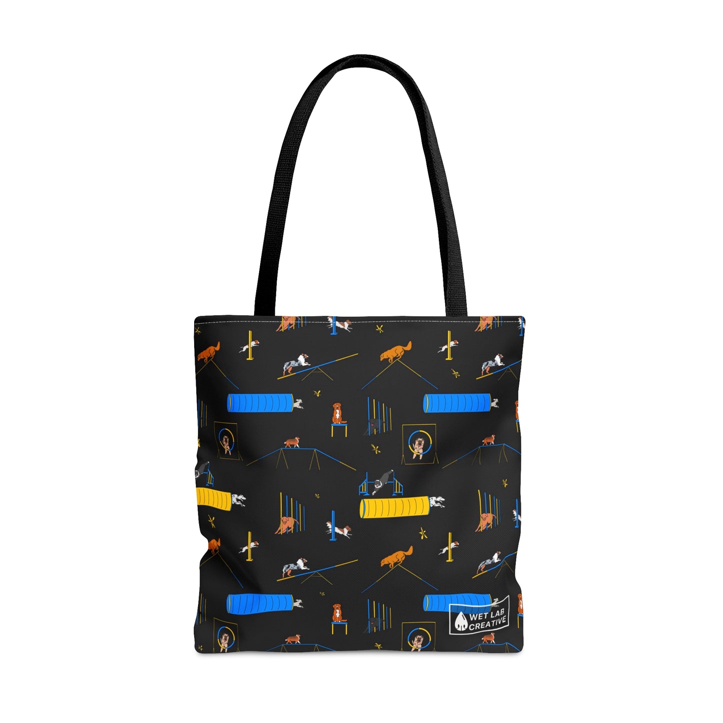 Agility Dog Pattern Tote Bag in Teal Pink Black White and Charcoal