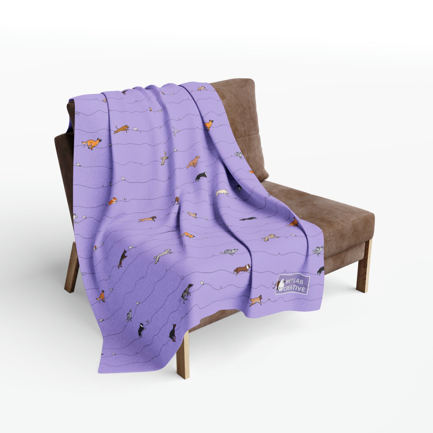 FastCat Lure Coursing Arctic Fleece Blanket in Lavender Teal Navy and Gray