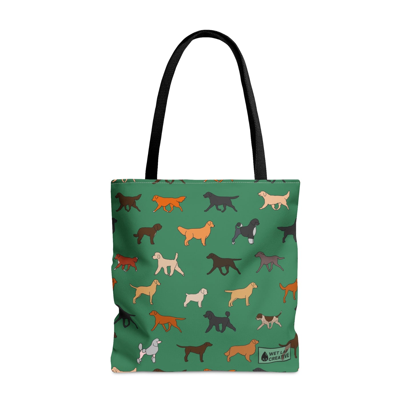 Retrieving Breeds Dog Pattern Tote Bag in White, Purple, Black and Green