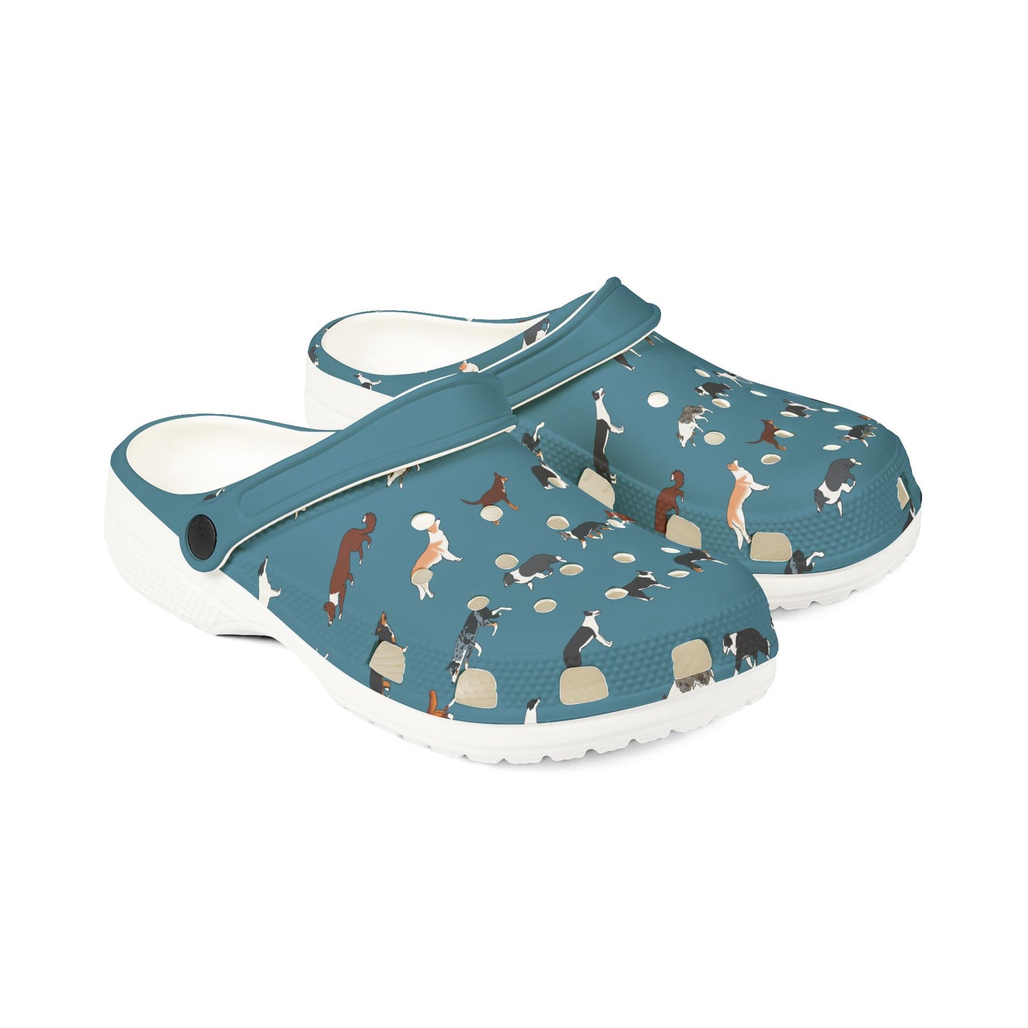Border Collie Breed Pattern | EVA Foam Clogs Crocs Shoes in Lavender Gray White and Dusky Blue