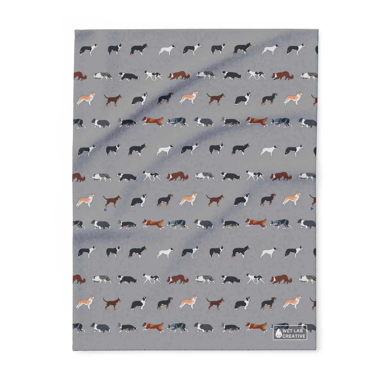 Border Collie Breed Pattern Arctic Fleece Blanket in Gray Lavender and Dusky Blue