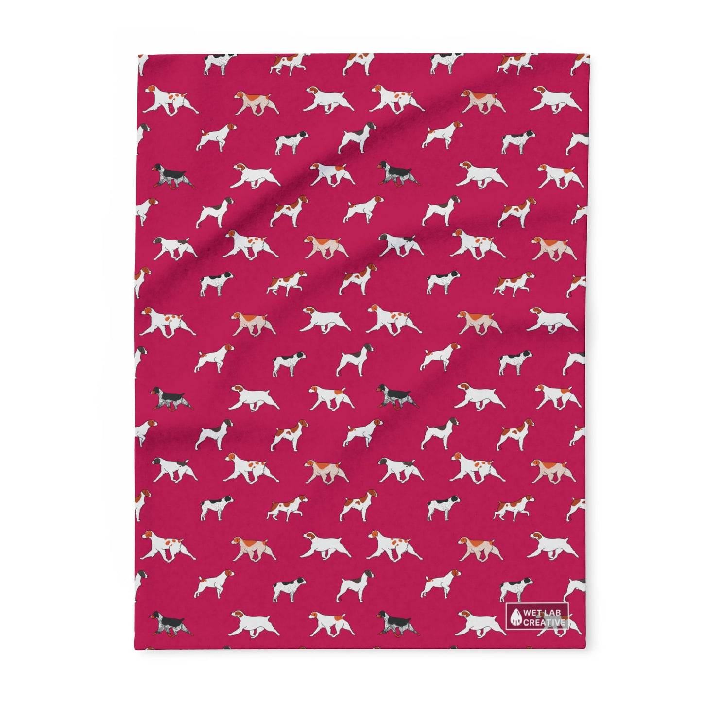 Brittany Breed Dog Pattern Arctic Fleece Blanket in Pink Teal Navy and Gray