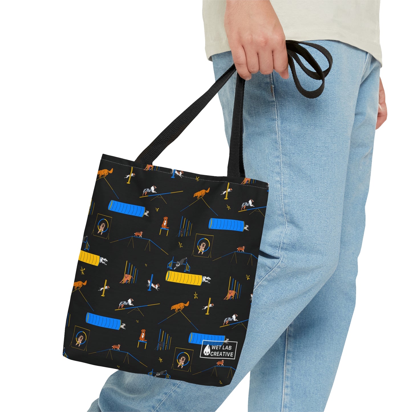 Agility Dog Pattern Tote Bag in Teal Pink Black White and Charcoal