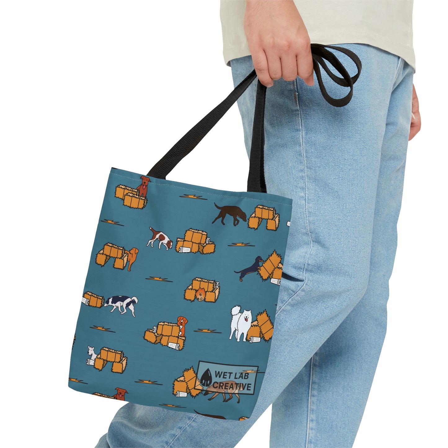 Barn Hunt Dog Pattern Tote Bag in Pink, Green, Blue, Gray