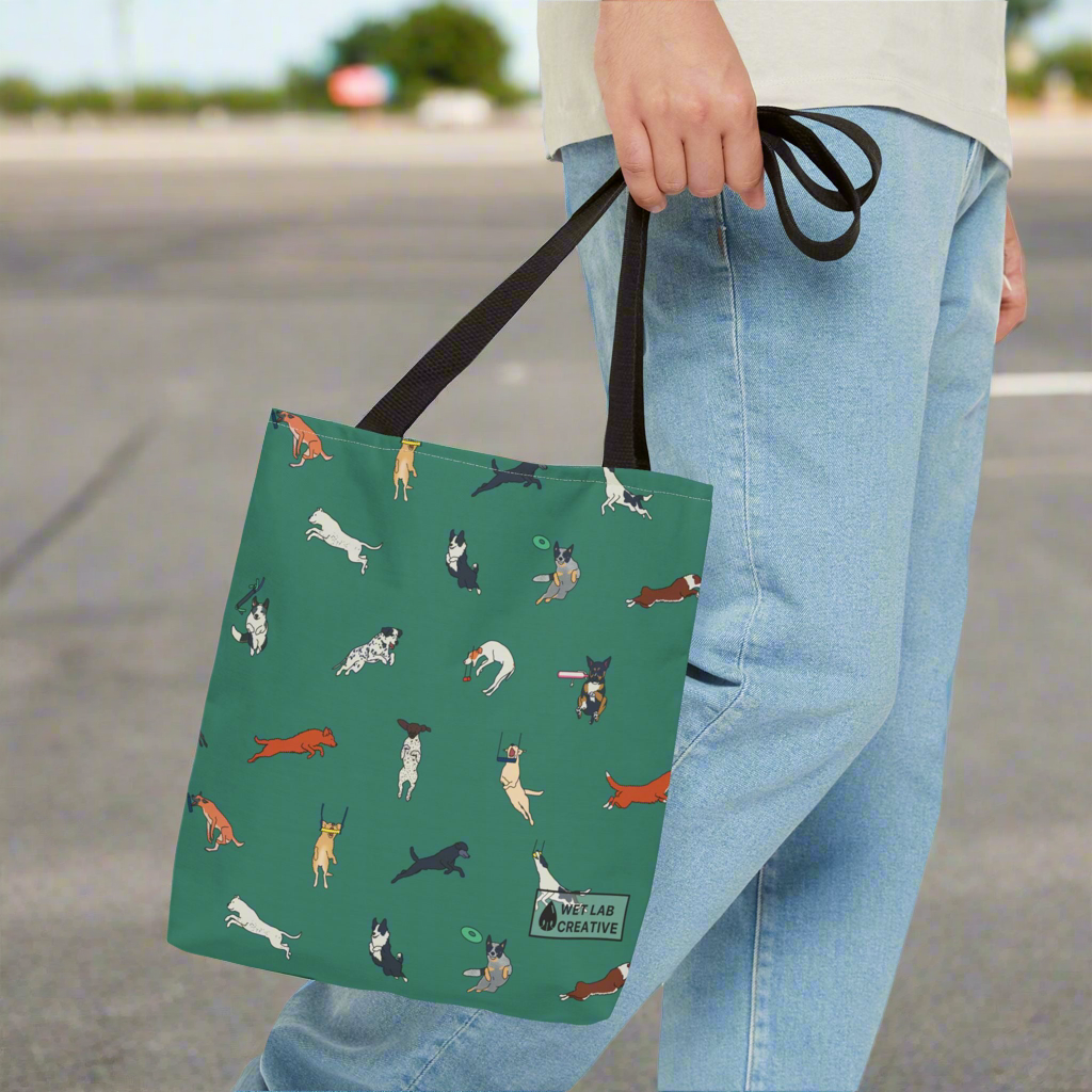 Dock Diving Tote Bag in Teal Navy Lavender Gray and Dusky Blue