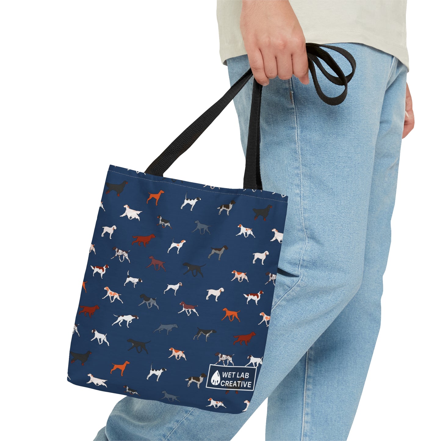 Pointing Breeds Dog Pattern Tote Bag in White, Green, Blue and Grey