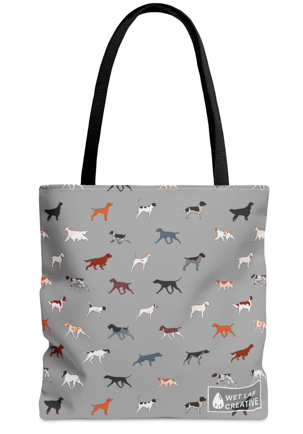 Pointing Breeds Dog Pattern Tote Bag in White, Green, Blue and Grey