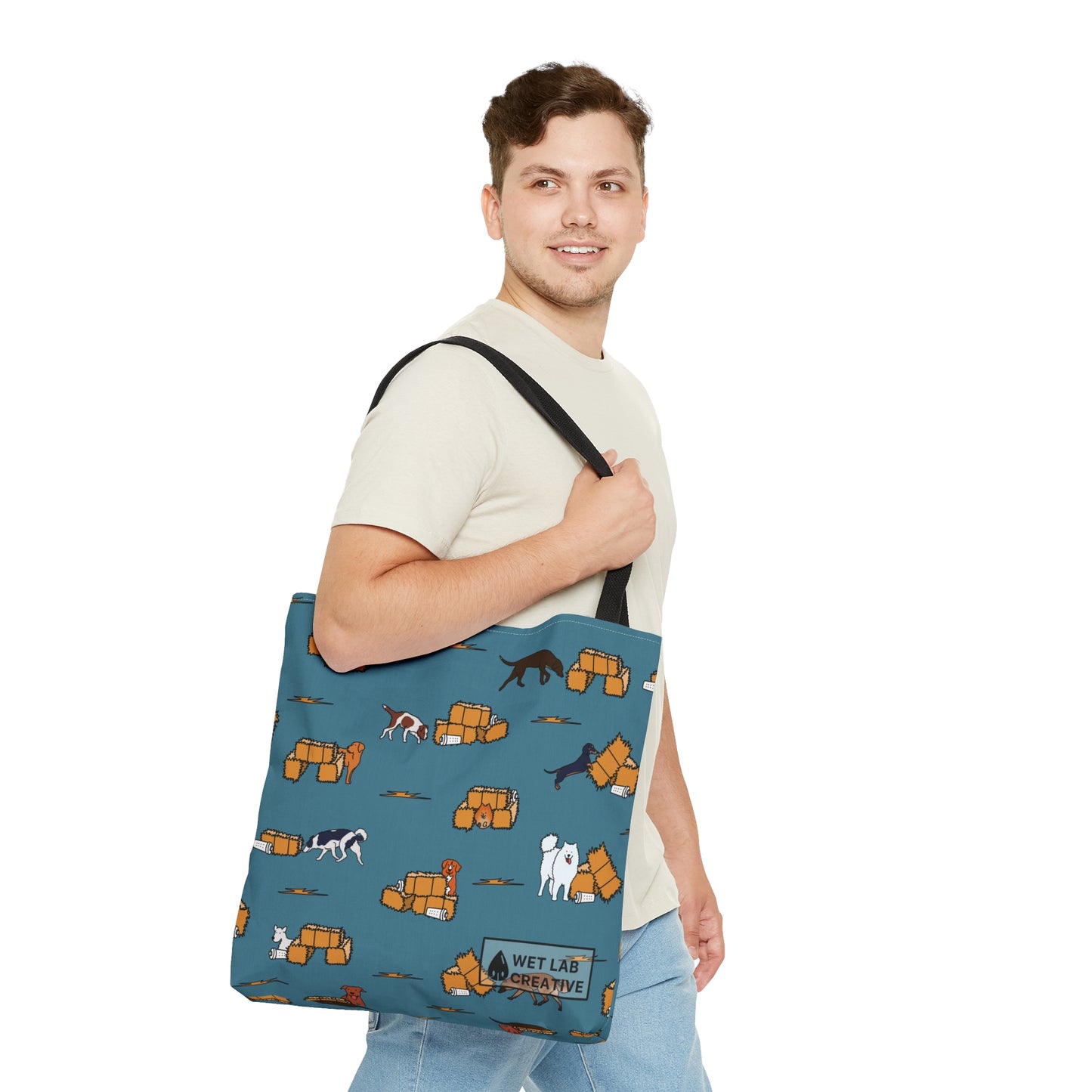 Barn Hunt Dog Pattern Tote Bag in Pink, Green, Blue, Gray