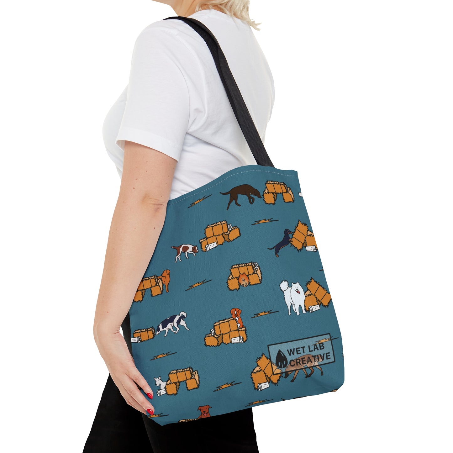 Barn Hunt Dog Pattern Tote Bag in Pink, Green, Blue, Gray