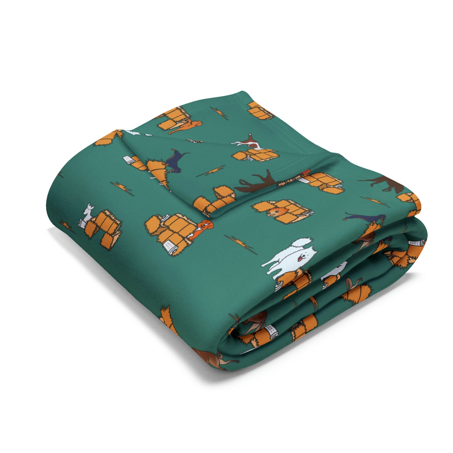 Barn Hunt Arctic Fleece Blanket in Teal Pink Grey and Dusky Blue