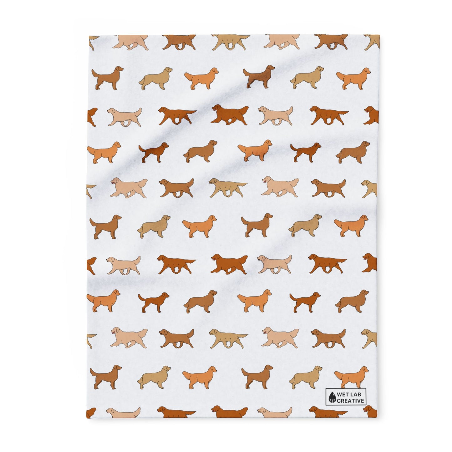 Golden Retriever Breed Dog Pattern Arctic Fleece Blanket in White Navy Teal and Purple