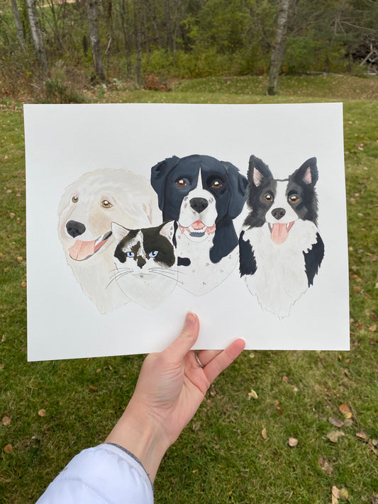 Multi-Pet Custom Portrait 11x14" Paper