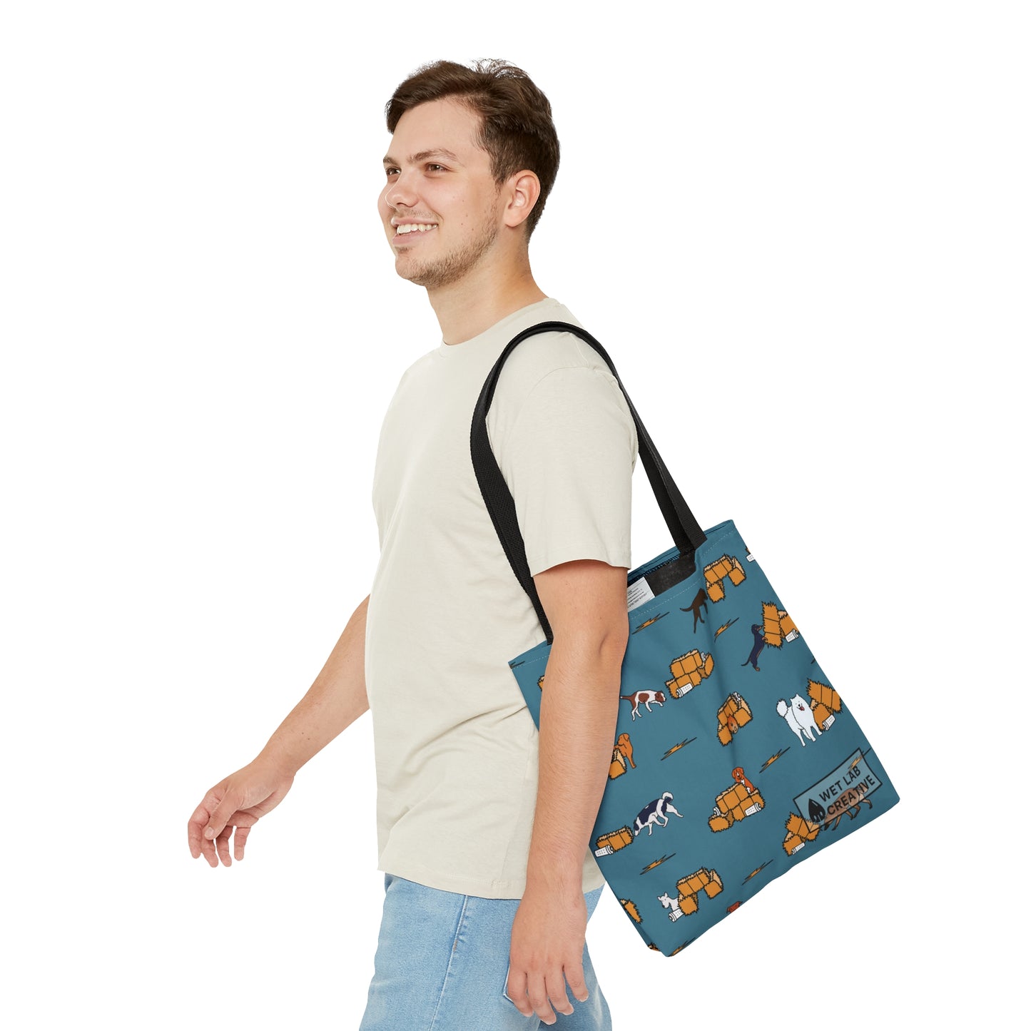Barn Hunt Dog Pattern Tote Bag in Pink, Green, Blue, Gray