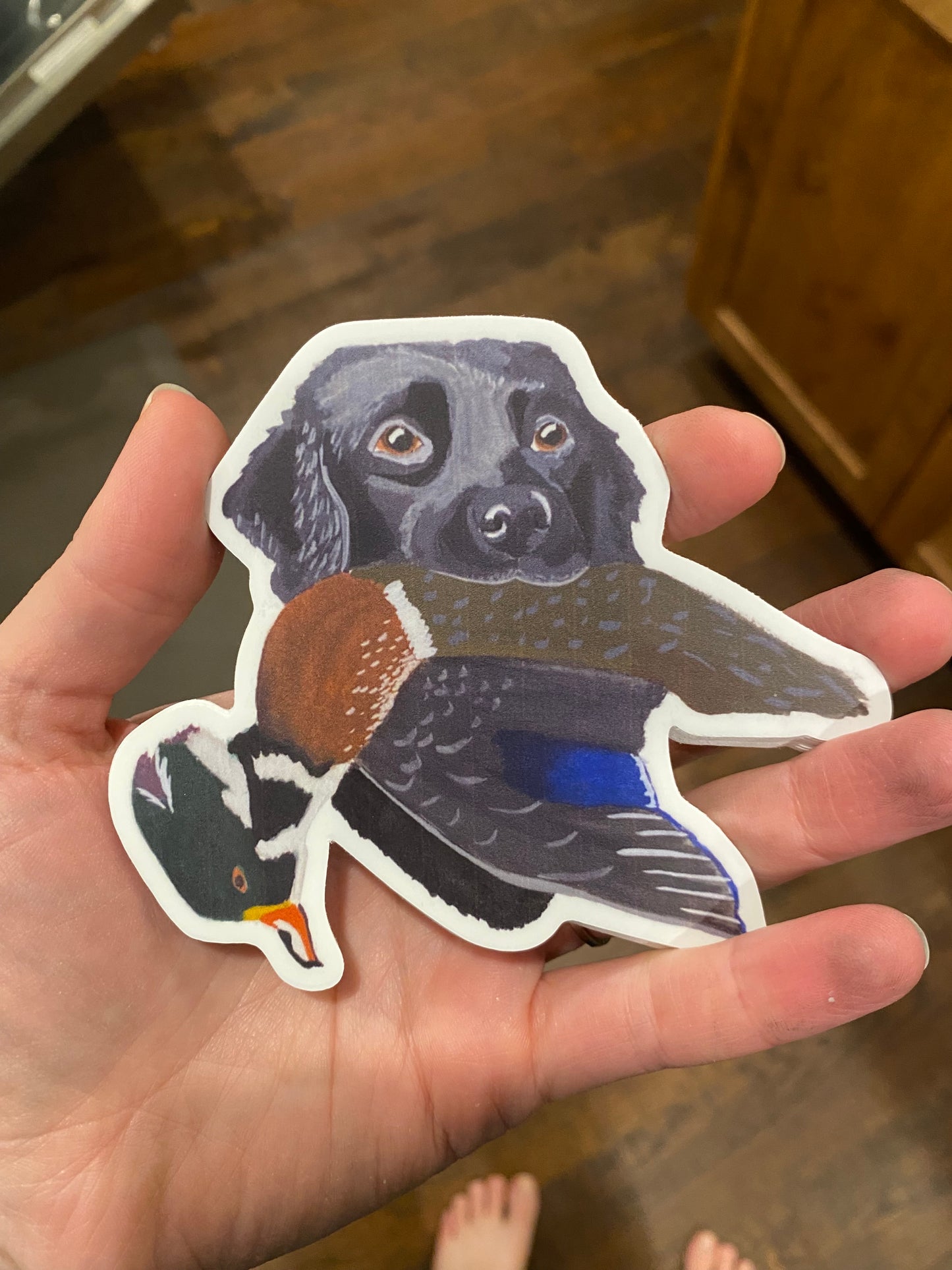 Black Labrador Retriever Hunting Wood Duck 4” Die Cut Vinyl Sticker Decal