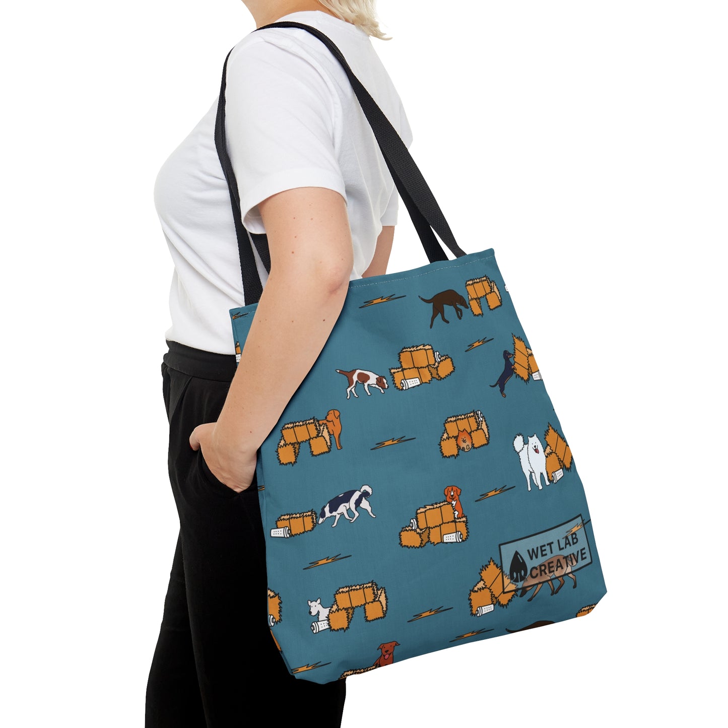 Barn Hunt Dog Pattern Tote Bag in Pink, Green, Blue, Gray