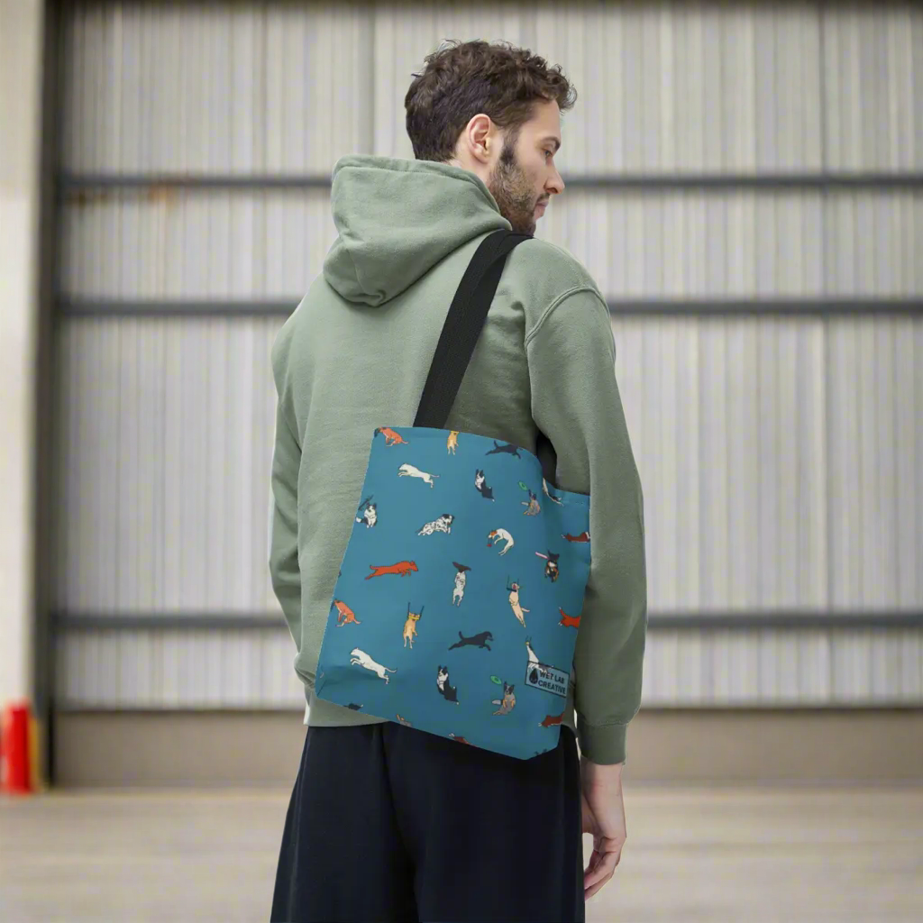Dock Diving Tote Bag in Teal Navy Lavender Gray and Dusky Blue