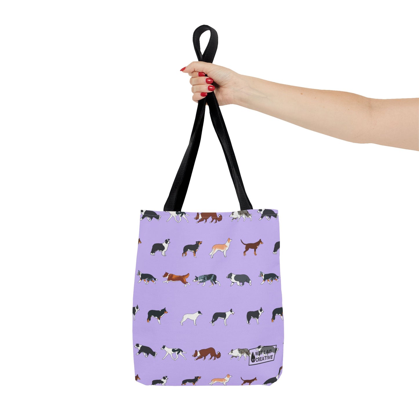 Border collie Breed Pattern Tote Bag in Lavender Dusky Blue and Gray