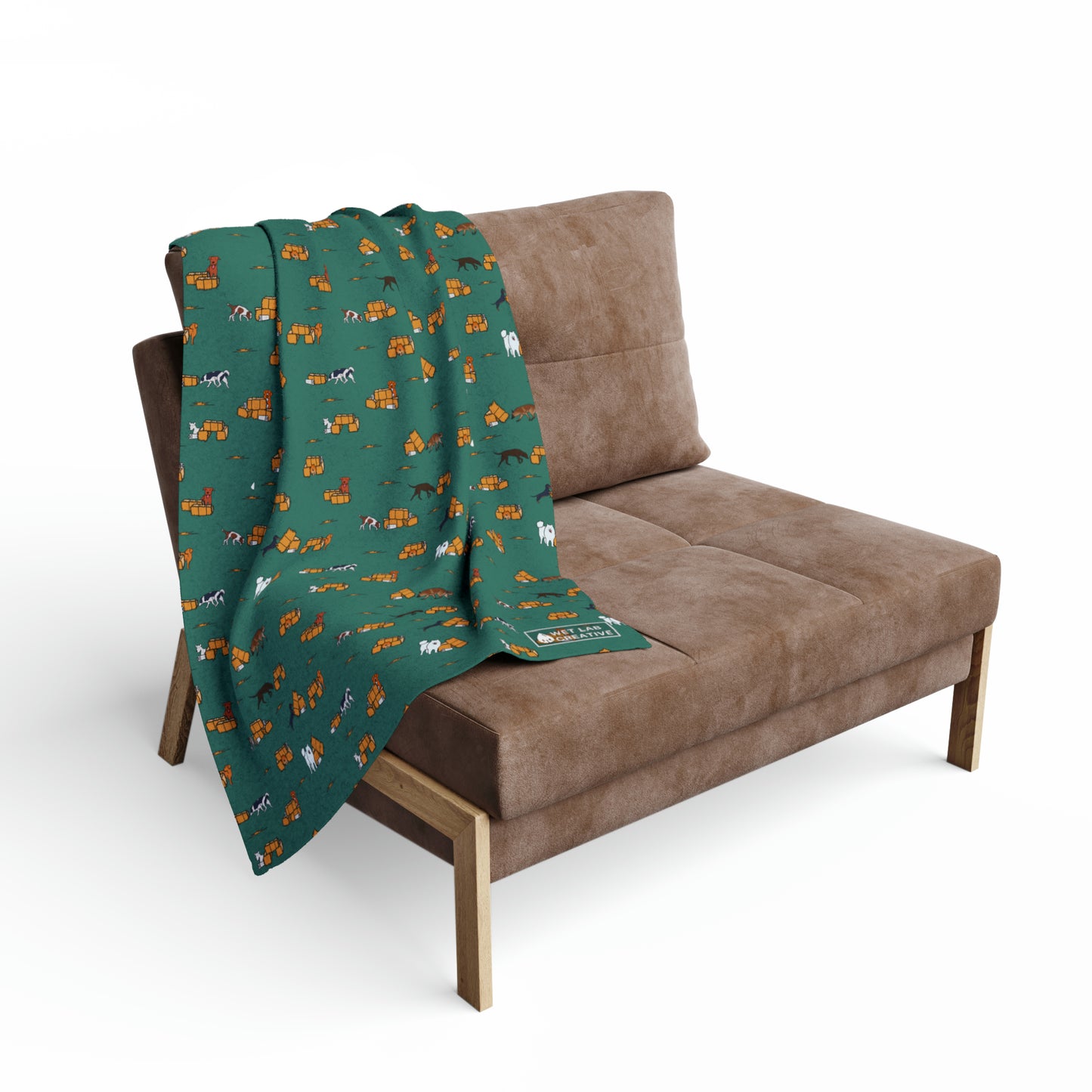 Barn Hunt Arctic Fleece Blanket in Teal Pink Grey and Dusky Blue