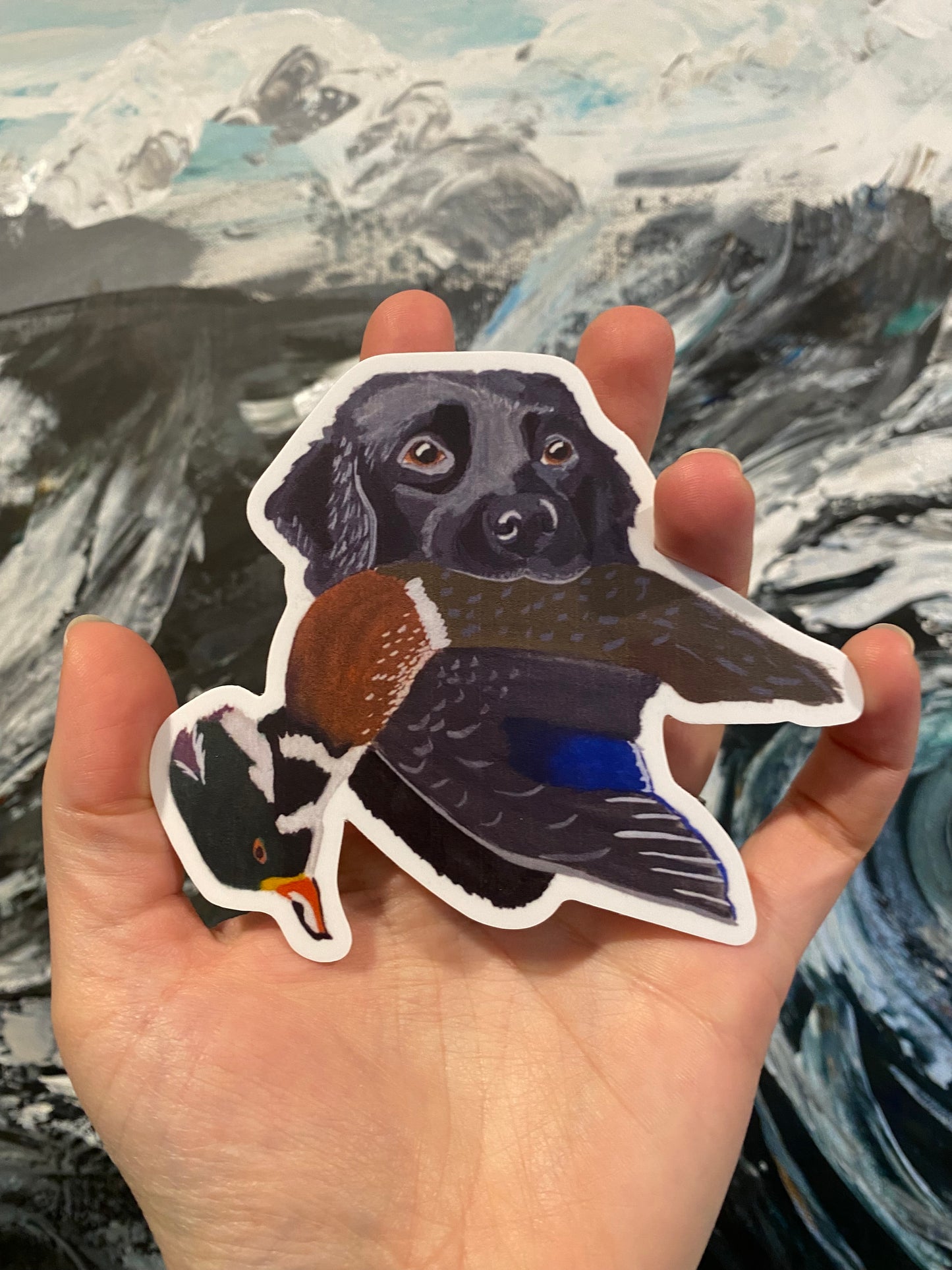 Black Labrador Retriever Hunting Wood Duck 4” Die Cut Vinyl Sticker Decal