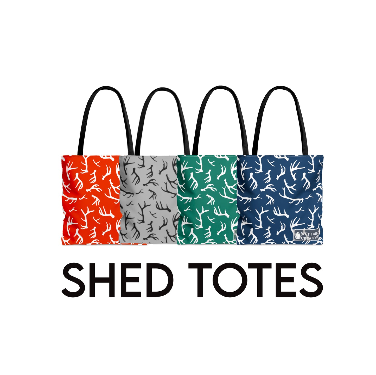 Deer Antler Shed Dog Pattern Tote Bag in Gray Orange Navy and Teal
