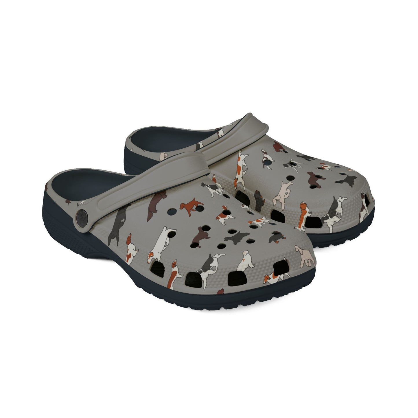 Spaniel Breeds | EVA Foam Clogs Crocs Shoes in Gray Pink White and Dusky Blue