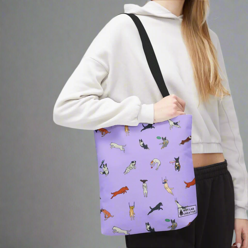 Dock Diving Tote Bag in Teal Navy Lavender Gray and Dusky Blue