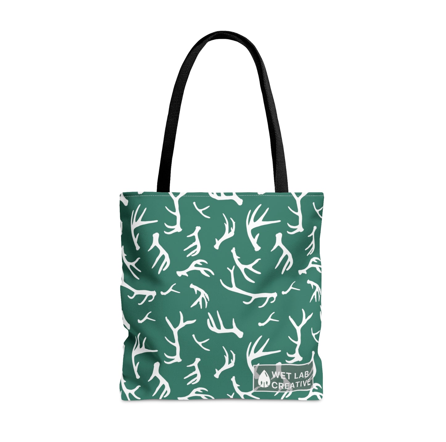Deer Antler Shed Dog Pattern Tote Bag in Gray Orange Navy and Teal