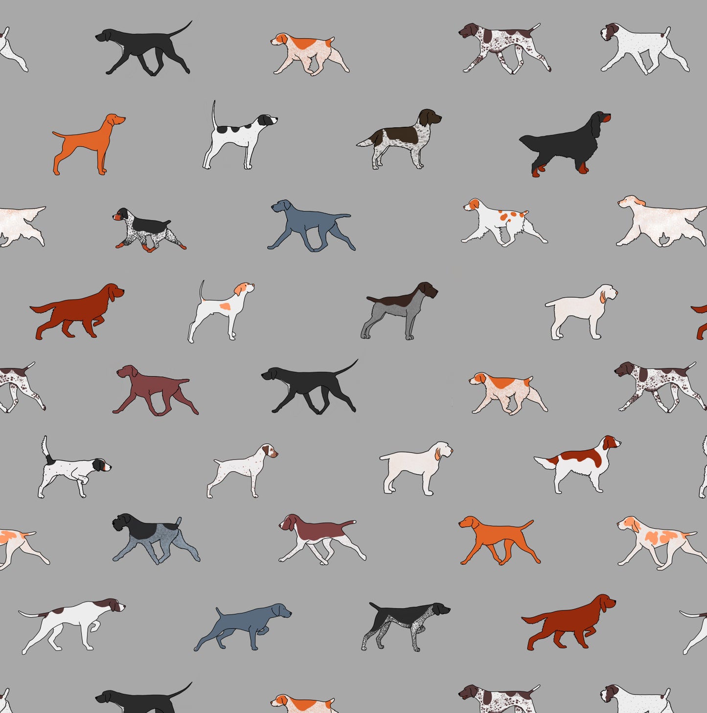 Pointing Breeds Dog Pattern Tote Bag in White, Green, Blue and Grey