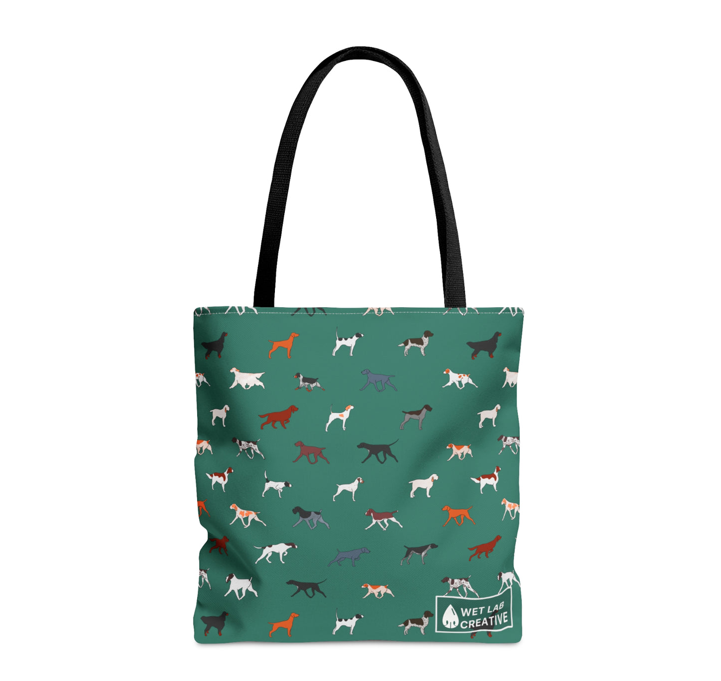 Pointing Breeds Dog Pattern Tote Bag in White, Green, Blue and Grey