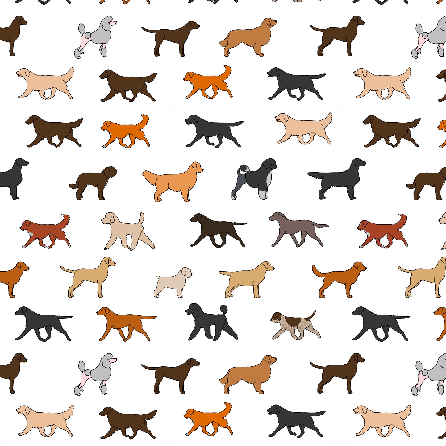 Retrieving Breeds Dog Pattern Tote Bag in White, Purple, Black and Green