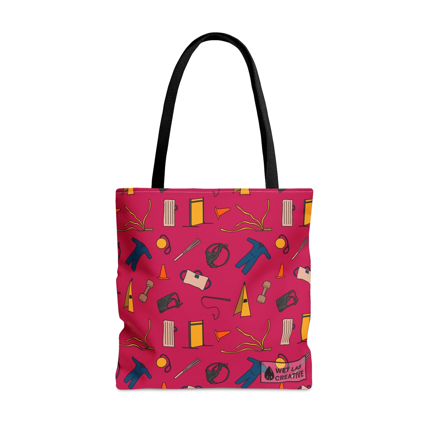 Bite Sport Dog Pattern Tote Bag in Grey, Black, Teal and Pink