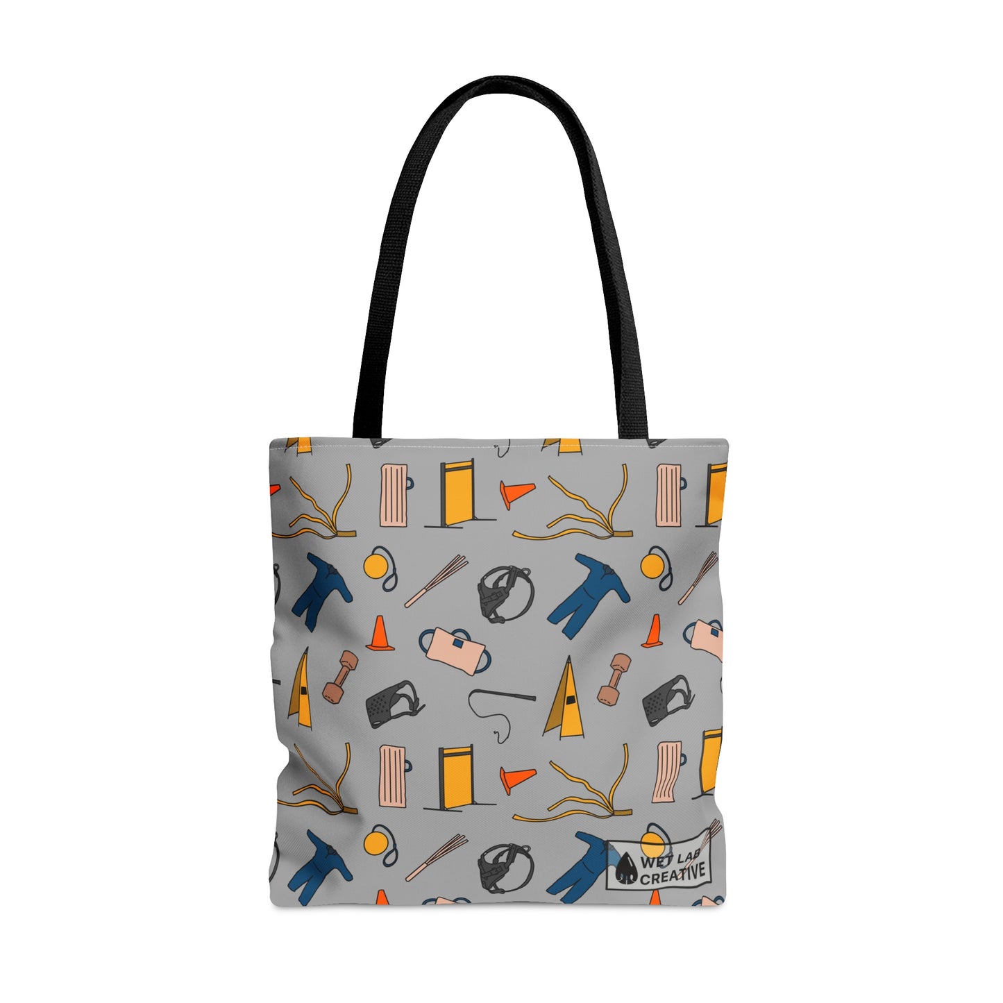 Bite Sport Dog Pattern Tote Bag in Grey, Black, Teal and Pink