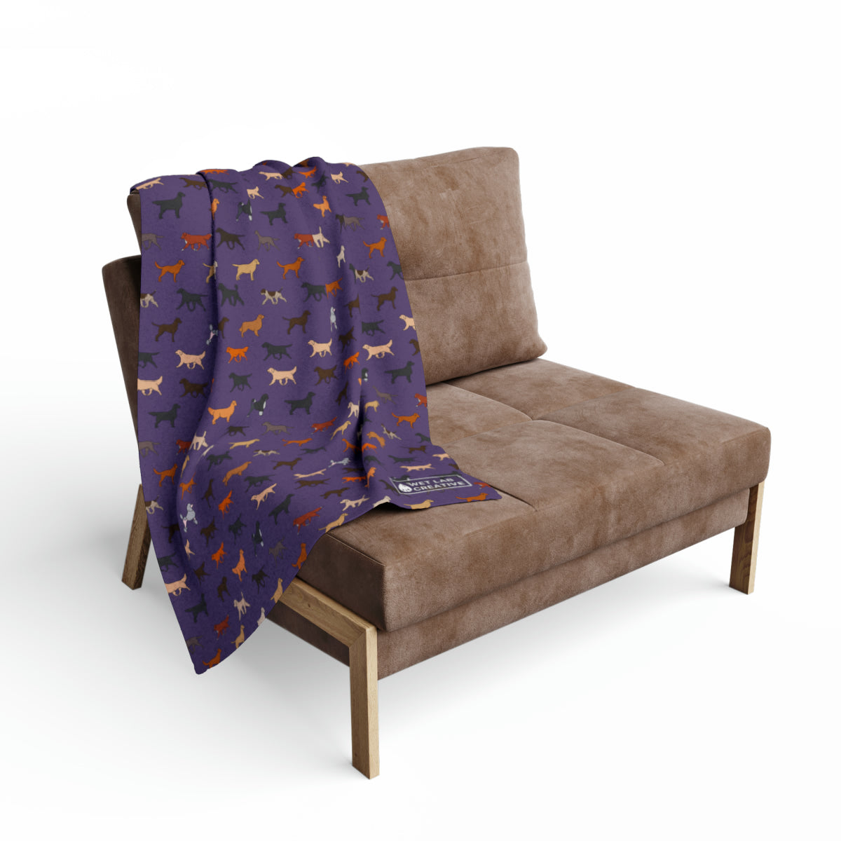 Retriever Breed Arctic Fleece Blanket in White Purple Teal and Black