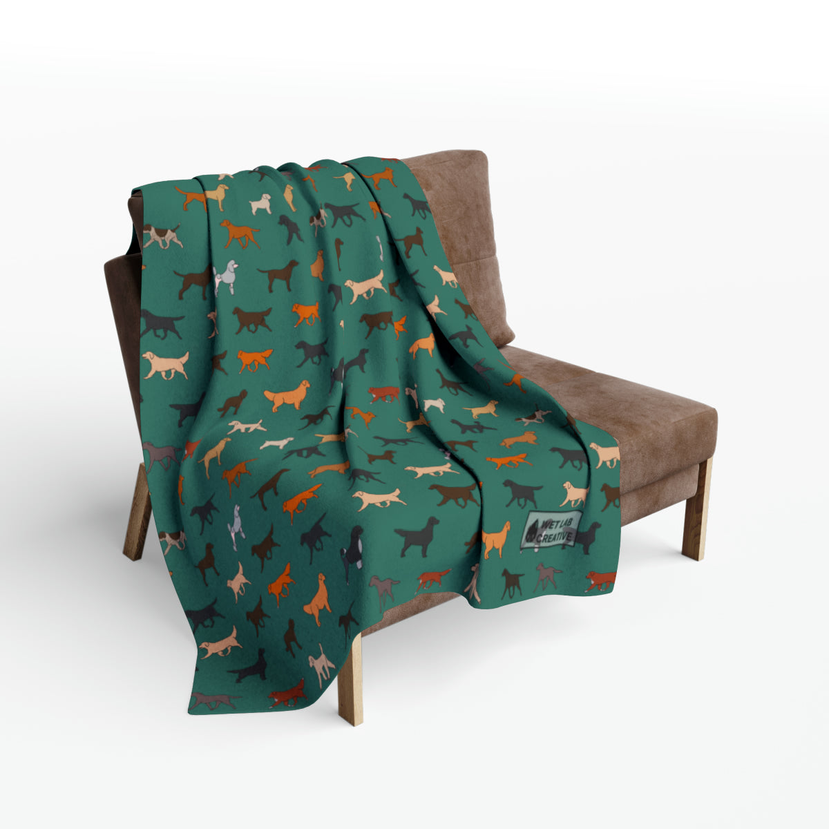 Retriever Breed Arctic Fleece Blanket in White Purple Teal and Black